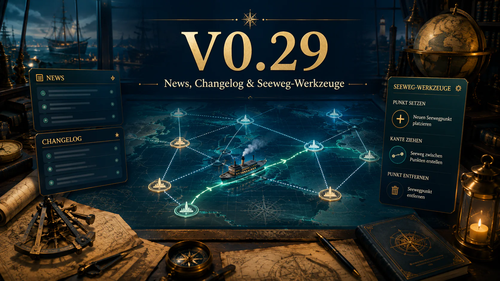 Administration expanded for news, changelogs and sea-route tools